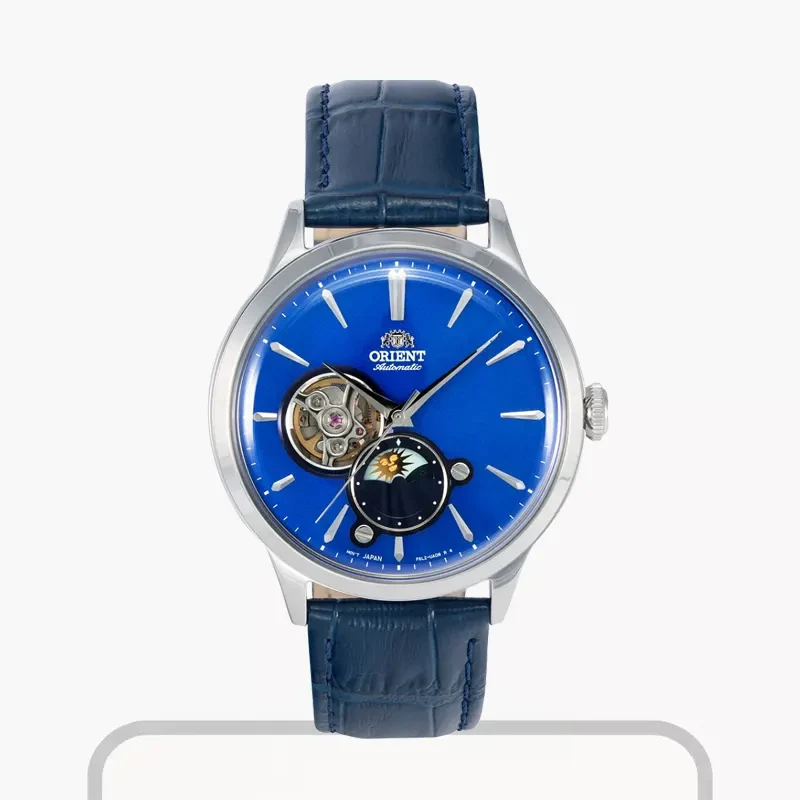 Orient Sun and Moon Open Heart Blue Dial Watch For Men's  | RA-AS0103A